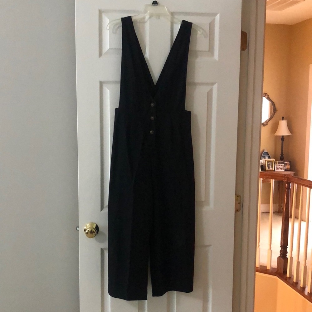 Black cropped overalls